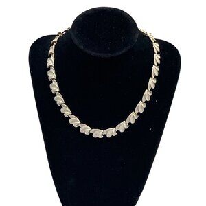 Vintage Gold Tone Leaf Choker Necklace With White Enamel Accents